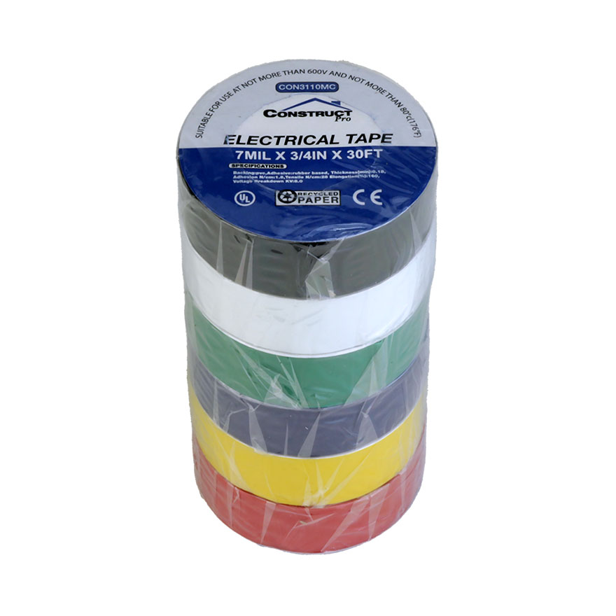 Construct Pro™ 3/4in x 30ft ULListed Electrical Tape (6Pack Multi