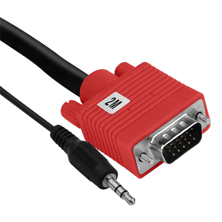 Element-Hz VGA Cable with 3.5mm Stereo Plug, 2M (Red)