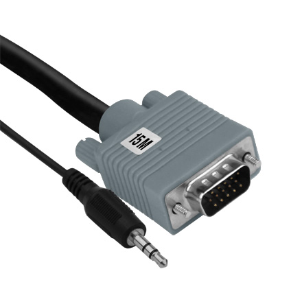 Element-Hz VGA Cable with 3.5mm Stereo Plug, 15M (Grey)
